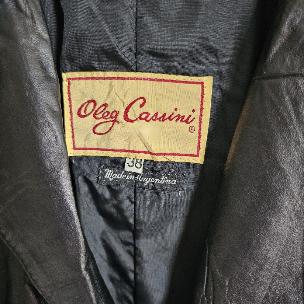 Vintage Oleg Cassini Genuine Leather Black Blazer Jacket - Picture 4 of 16